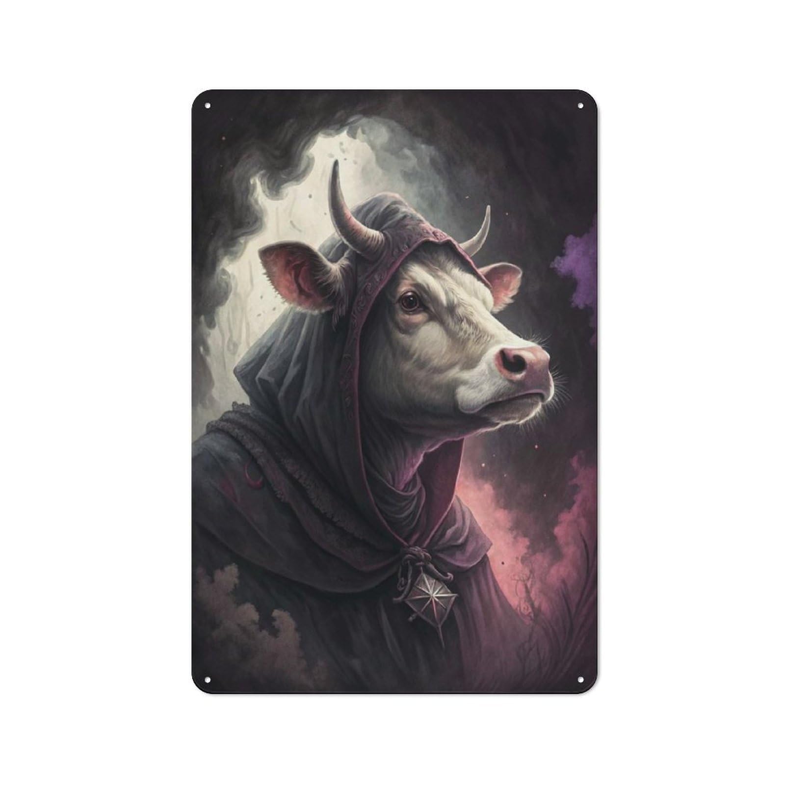 Junmoney Style-18 Mysterious Cow Wizard Rustic Printed Metal Sign 30X20cm For Bar Or Restaurant, For Bar Decor Enthusiasts