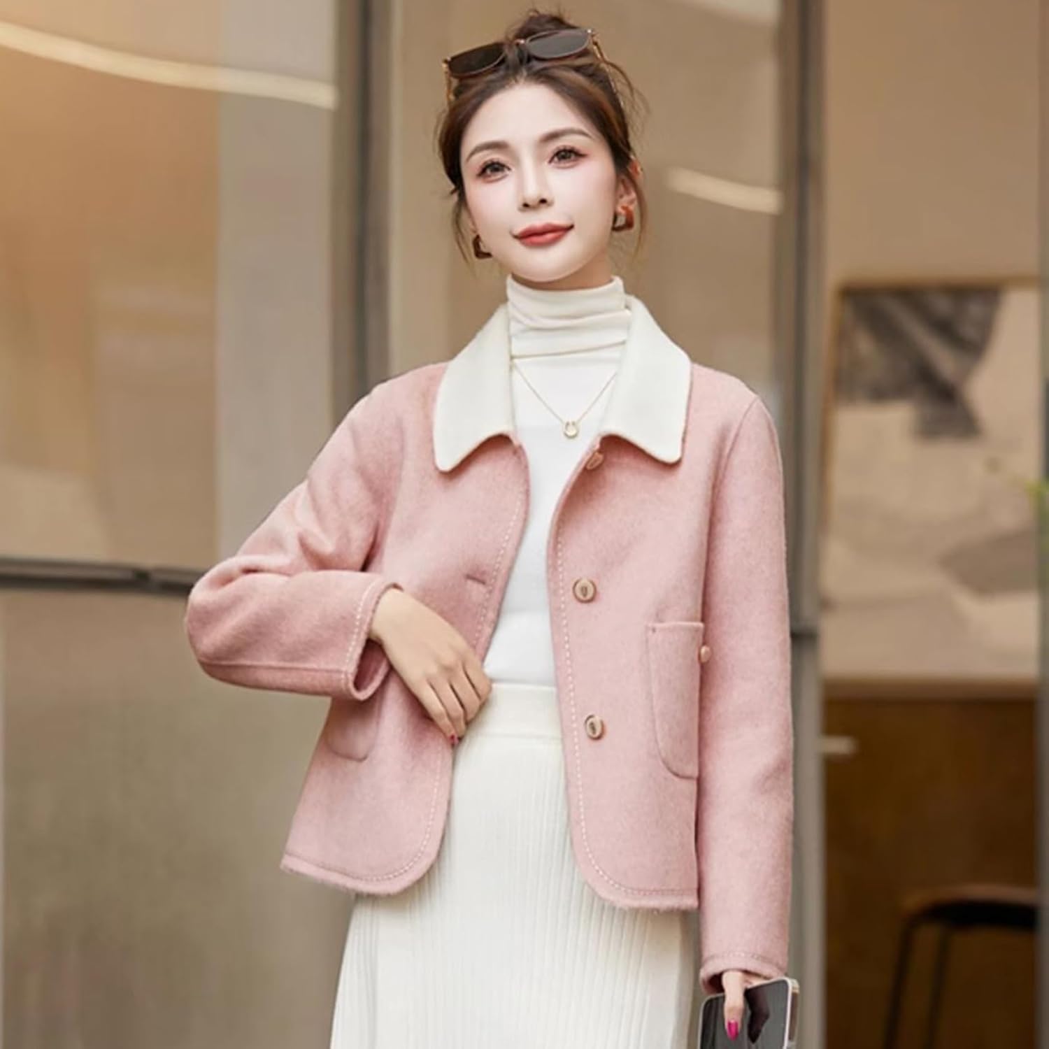 [YJSO] チェスターコート レディース ショートコート 40代 アウター 服 ショート丈 冬 軽い 大きいサイズ ショート 無地