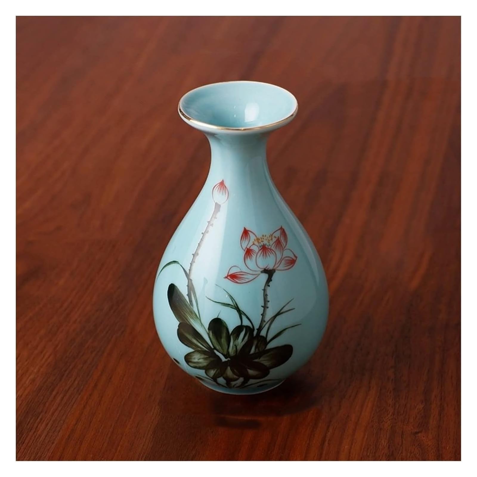 Vase Desktop Ceramics Hand Painted Lotus Ornaments Buddha Hall Guanyin Water Purification Bottle Flower Arrangement Decoration(B2)