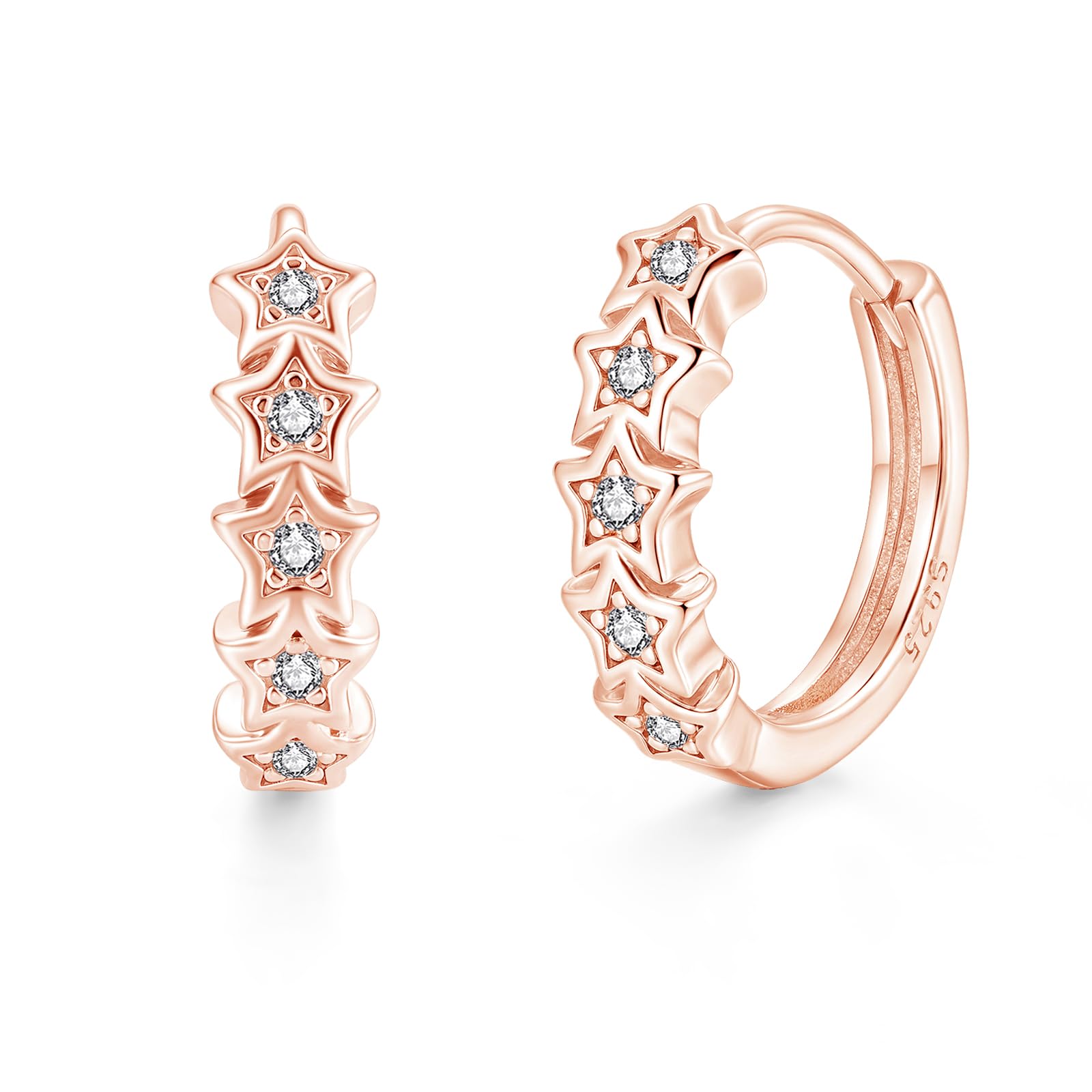 Kamise Creolen Silber 925, 925 Sterling Silber Herz/Kleeblatt/Stern Creolen Ohrringe für Damen, Hypoallergen Klein Ohrring mit Zirkonia, 16mm Neutral Schlafen Knorpe Ohrringe für Kinder Mädchen