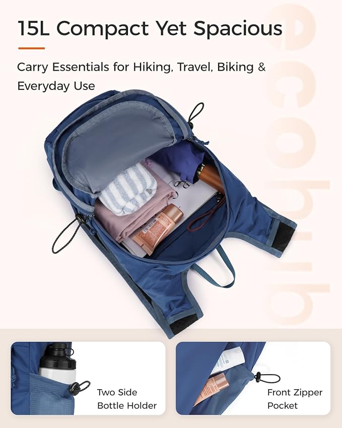 Mochila Senderismo Plegable 15L Impermeable Ligera Viaje miniatura 4