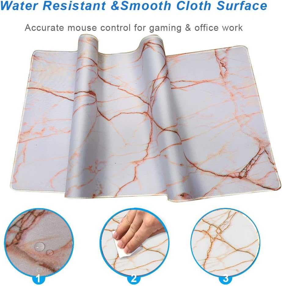 Cmhoo Desk Mouse Pad Extended XXL & Large Gaming Mat Protector Stickers 35.4 x 15.7 (90x40 Marbleyellow02)