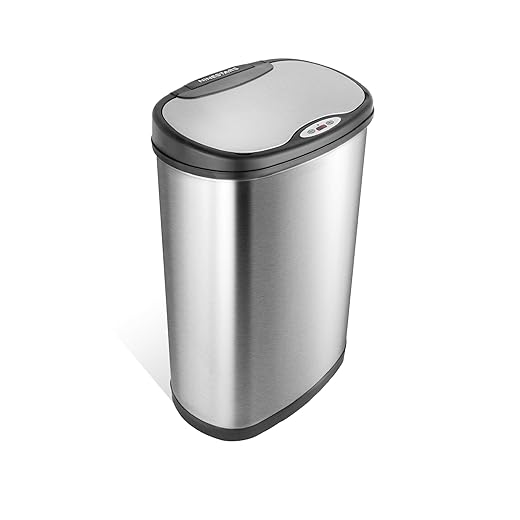 NINESTARS DZT-50-13 Automatic Touchless Motion Sensor Oval Trash Can with Black Top, 13 gallon/50 L, Stainless Steel
