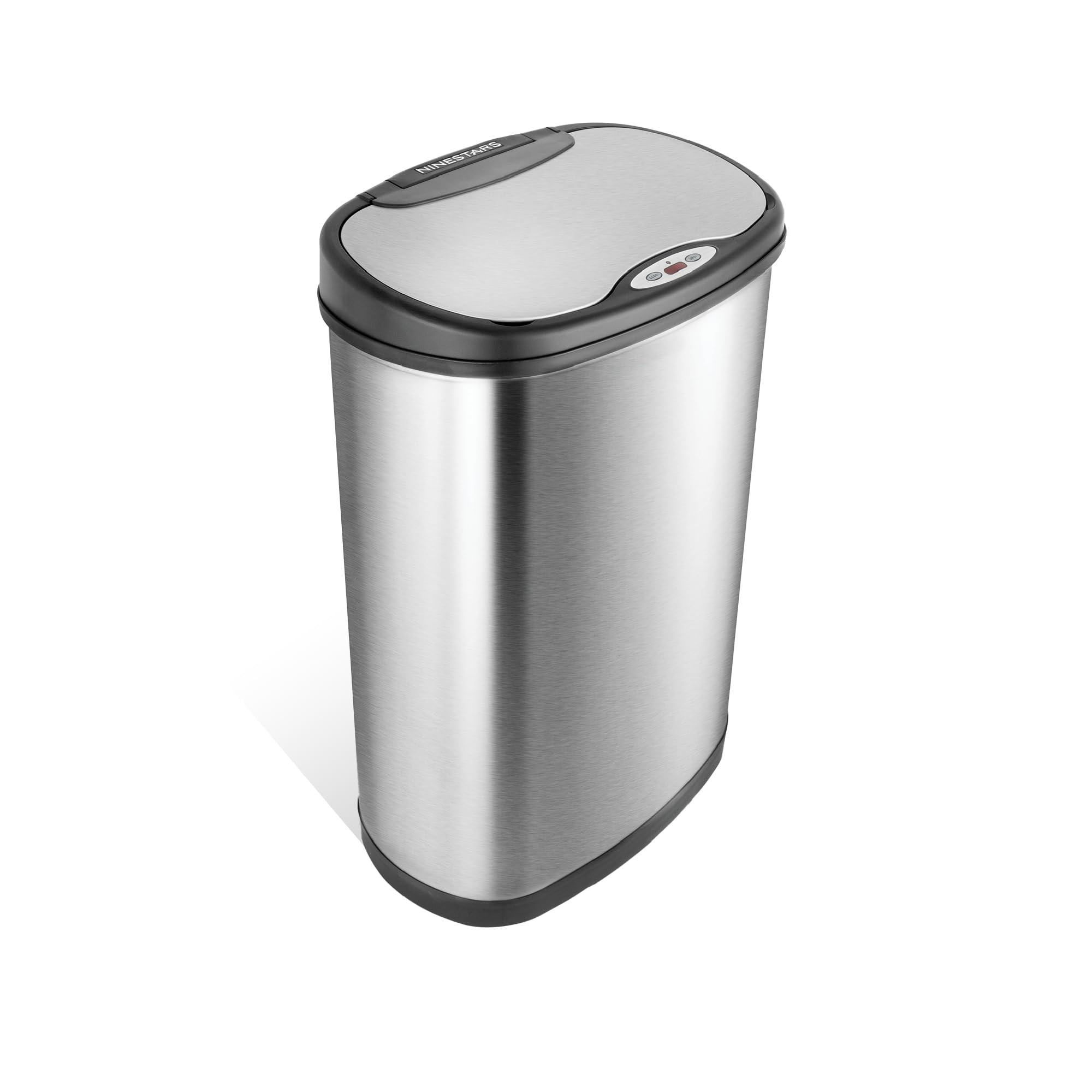 Ninestars 13 Gallon Kitchen Trash Can, Automatic Touchless Motion Sensor Trash Can with Black Lid, 50 Liter Stainless Steel Garbage Bin, Oval, DZT-50-13