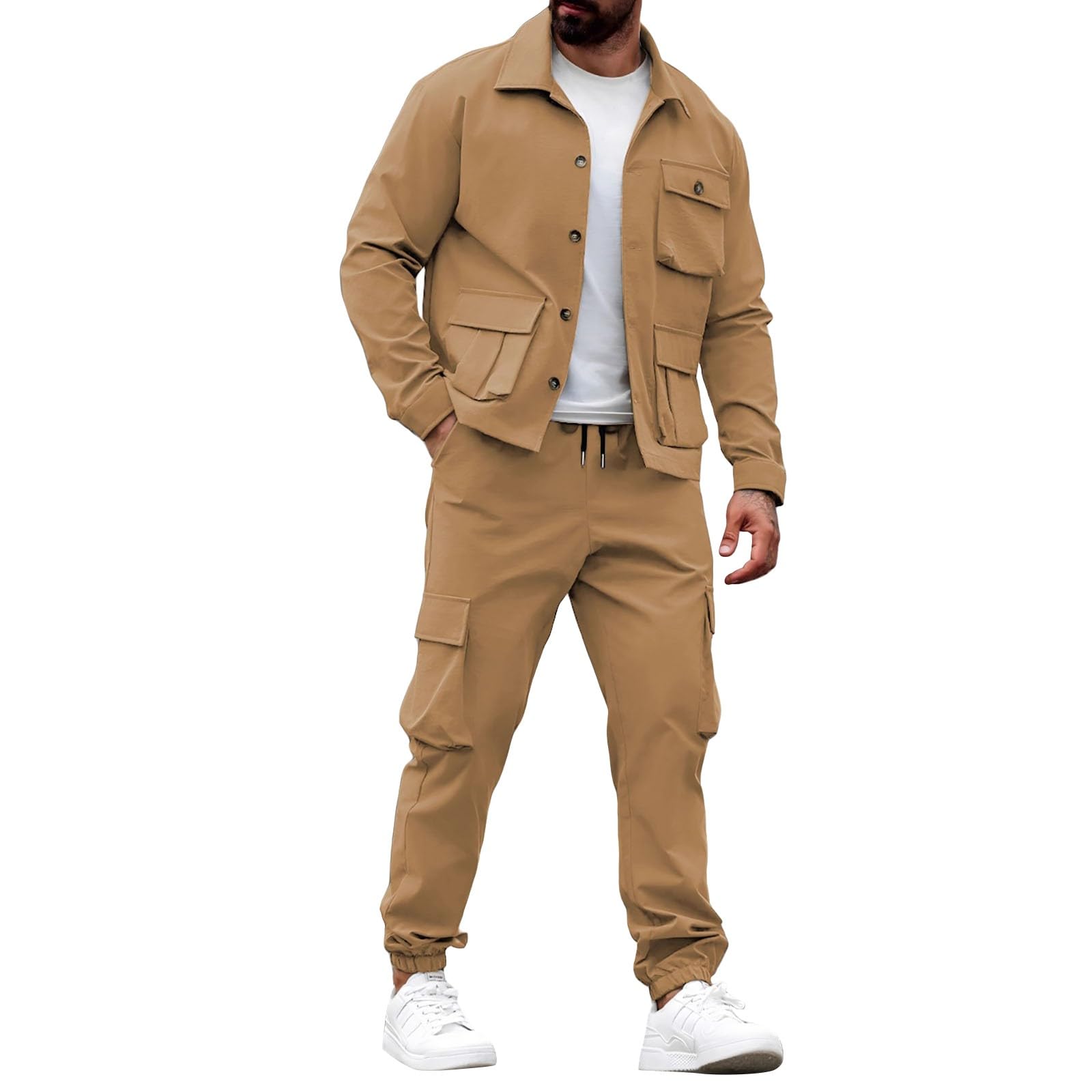 Tuta da uomo con bottoni, 2 pezzi, set di pantaloni della tuta