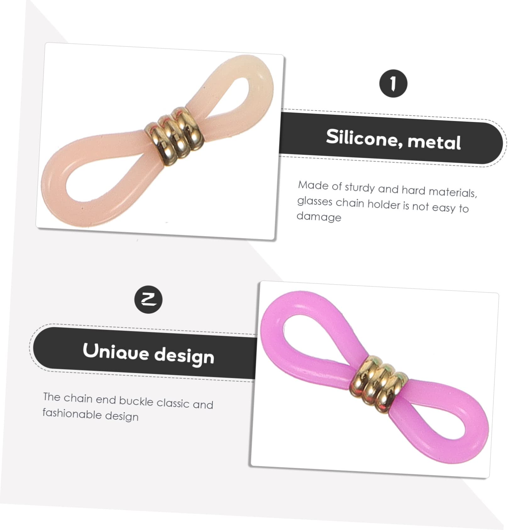 COLLBATH 60 Pièces Embouts de Chaînettes pour Lunettes en Silicone Antidérapants Connecteurs Réglables en Métal pour Support et Prévention de Perte D'accessoires Lunettes Couleur Aléatoire