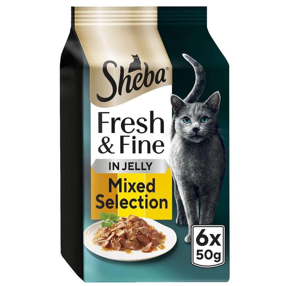 SHEBA Fresh and Fine Cat Pouches with Chicken and Turkey in Jelly 8x 6x50 g – Tasty Wet Cat Food with Chicken and Turkey
