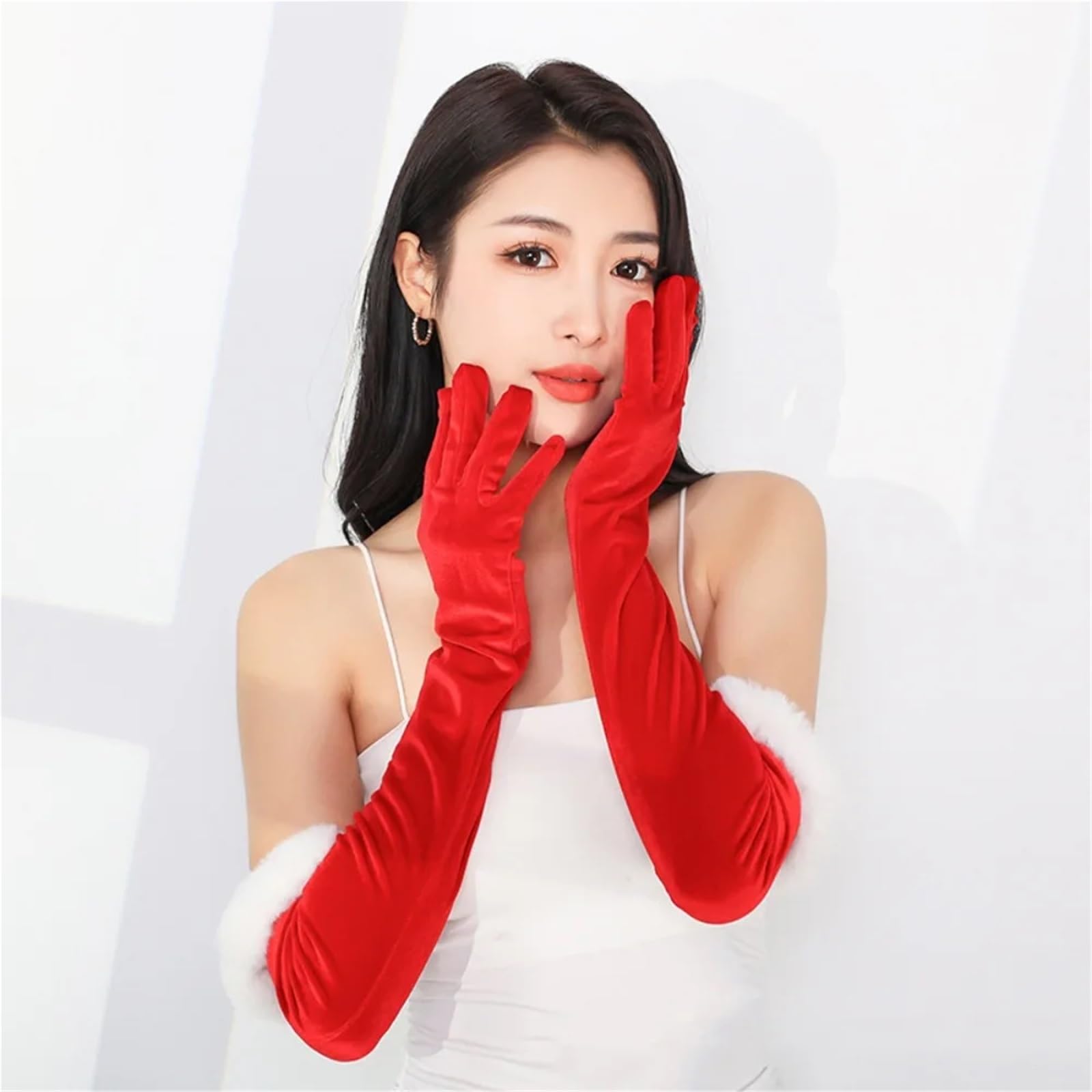 Guantes Largos para Mujer Guantes de felpa elásticos Retro terciopelo guantes largos elegante etiqueta manoplas banquete
