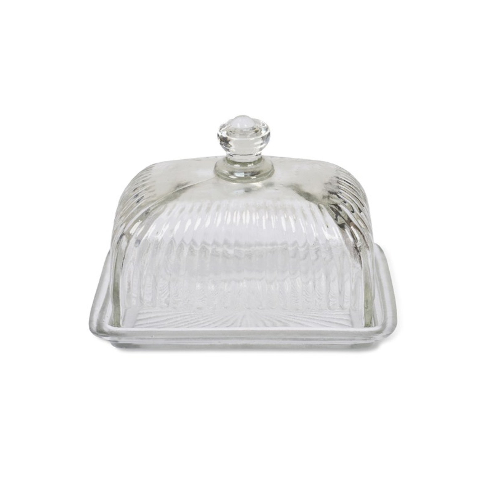 CKB Ltd® Burriera in vetro con coperchio, design ondulato di alta qualità, realizzato in vetro pressato, stile vintage, tradizionale, trasparente, 11,5 x 17 x 10,5 cm