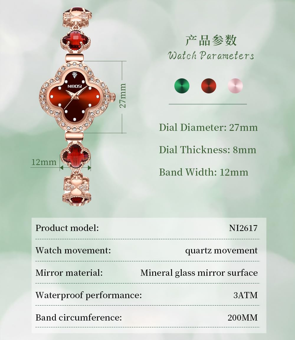 NIBOSI Armbanduhr für Frauen, Armband, Kristall, Diamant, Armreif, Damen, klein, modisch, luxuriös, dünn, wasserdicht, Quarz, Mädchen, Ehefrau, Geschenke, grüne Armbanduhr
