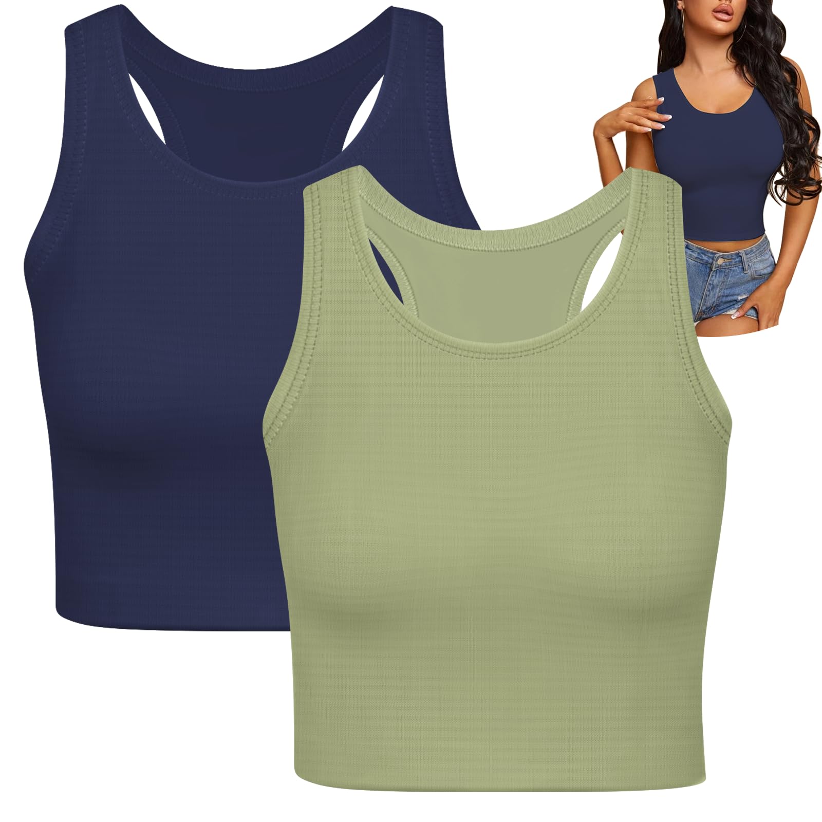 AURUZA2 Pieces Tank Top for Women, Basic Sleeveless Crop Tops, Going Out Tops Workout Tops Teen Girls Racerback Daily Wearing
