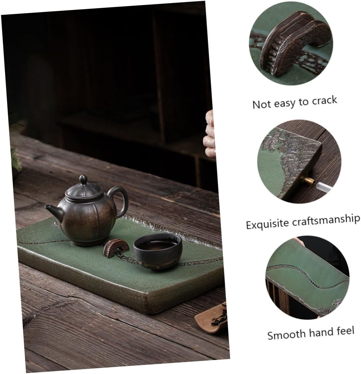 Ceramic Tea Serving Tray Dual Drainage Design Rectangular Water Storage for Home Use Vintage Teapot Holder Wear-Resistant Tea Table Ornament