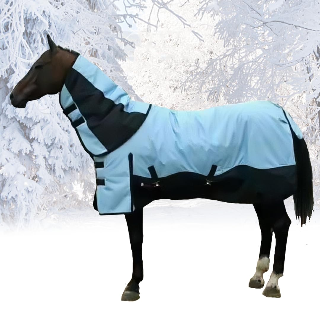 KLUFO 1200D Impermeable Transpirable Caballo Hoja de Lluvia w/Cubierta del Cuello, Invierno Espesado Caliente Grande Manta de Caballo, Suministros de guarnicionería (145cm)