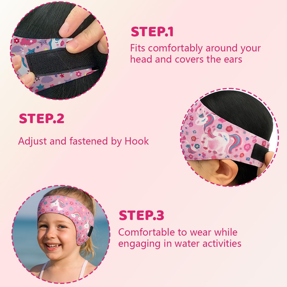 Bandeau Piscine Oreille Enfant, Bandeau de Natation Enfant, Bandeau Oreilles en Néoprène Piscine Oreille, Empêche Pénétration de l'eau et Maintient Les Bouchons Oreille pour Natation - 5