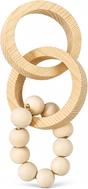 Colar Decorativo De Mesa Madeira Com Argolas e Bolinhas 19cm