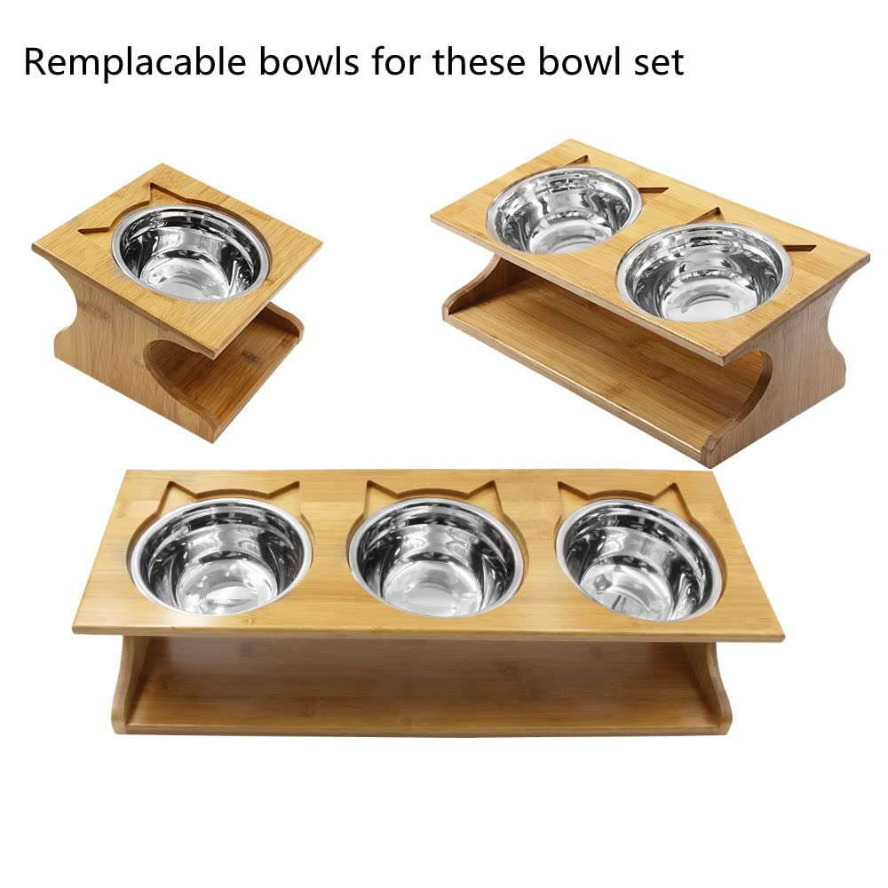 Ciotole Rialzate Per Cani E Gatti | 2 Pezzi In Ceramica Con Supporto Legno - Foto 3