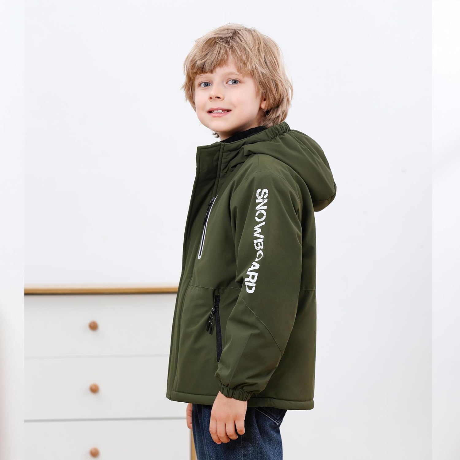 Boys' Waterproof skiing Jacket - Winter Fleece Lined Snowboarding Coat with Hood, Windproof Thermal Outer Shell for Kids - Image 5