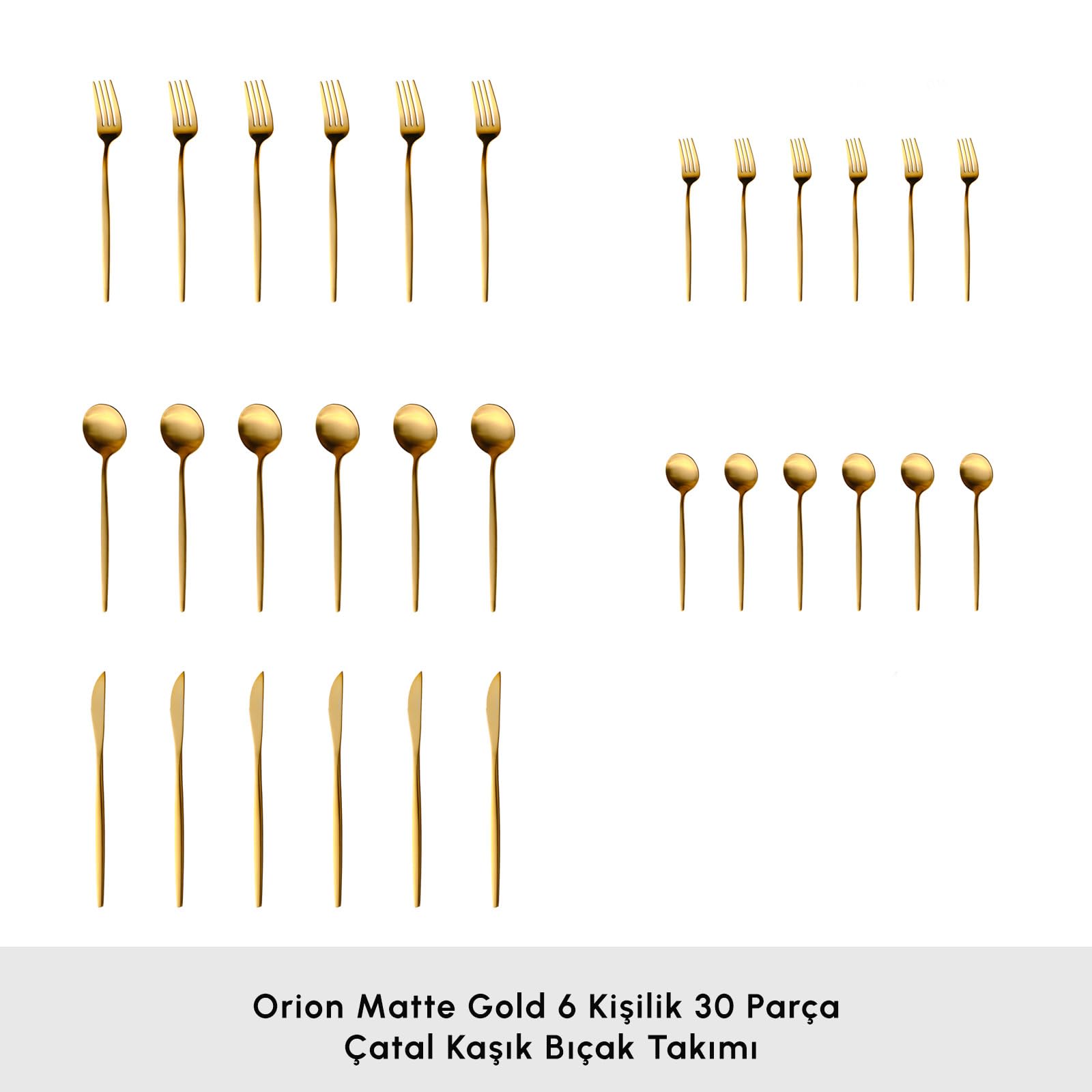Karaca Orion Bestecksets - Edelstahl Besteck Set für 6 Personen, Gold Besteckset 30-teilig Messer Gabel Löffel Set, Goldenes Besteck Rostfrei & Hochwertig Essbesteck - Gold Matt