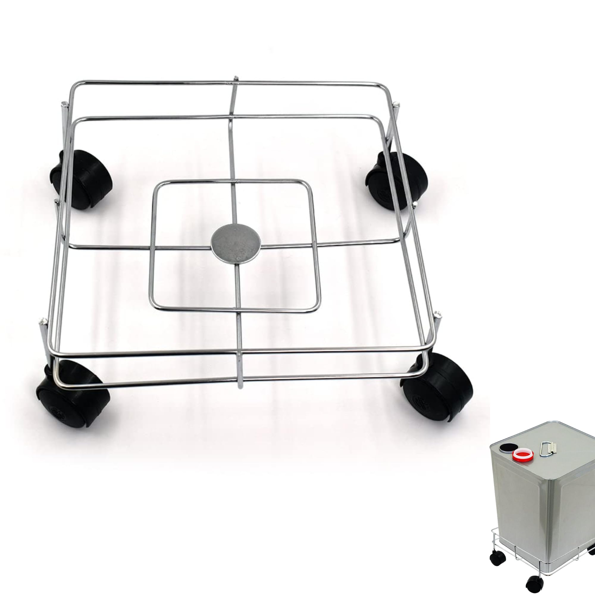 Drumstone 𝟏𝟓-𝐘𝐞𝐚𝐫𝐬 𝐖𝐚𝐫𝐫𝐚𝐧𝐭𝐲 Heavy Duty Stainless Steel Oil Container Trolley Stand, Square Shape Oil Tin Holder with Wheels, Multipurpose Kitchen Bottle Storage Stand, Housewarming Gift-image-8