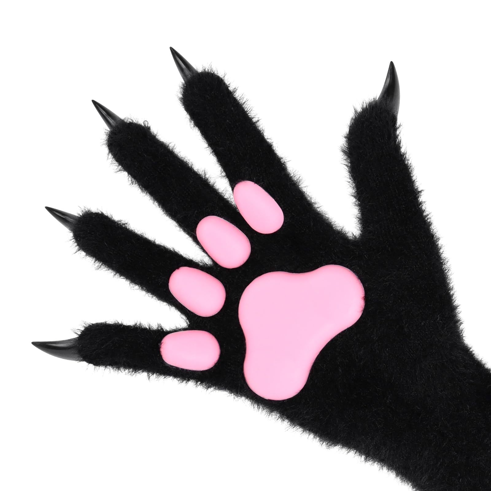 COSYEARS Animal Paw Gloves with Cat Bear Fox Wolf Dog Claws Pads for Halloween Party Cosplay: Black