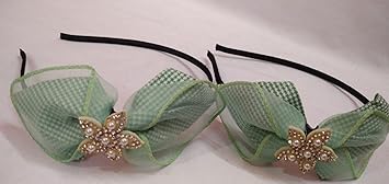 Hair Accessories Fabric Flower Knot Bow with Plastic Hairband for Girls Women Pack of 2 (Green)