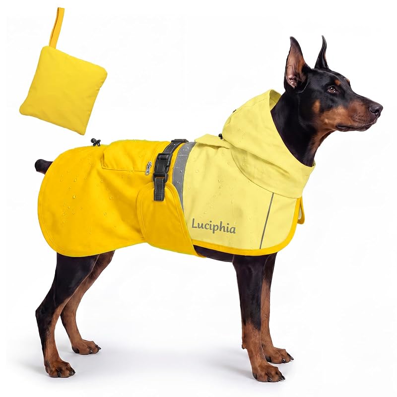 Capa de chuva para cães com capuz, bolso e faixas refletivas Luciphia, XXX-Large