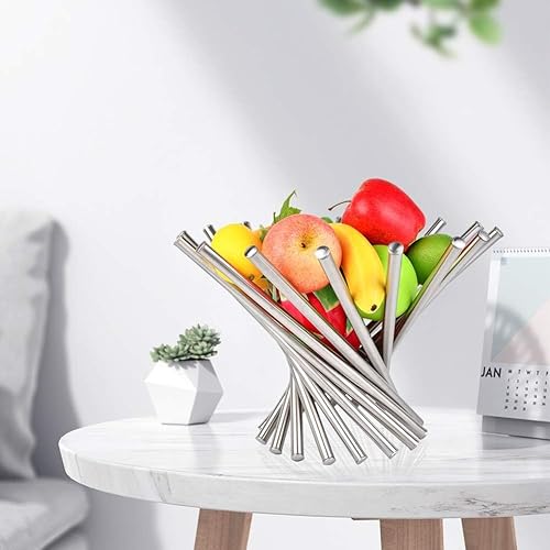 Miniatura 5 de Frutero para encimera de cocina, cesta grande de frutas Morden para centro de mesa, cuencos de frutas decorativos de acero inoxidable, soporte de