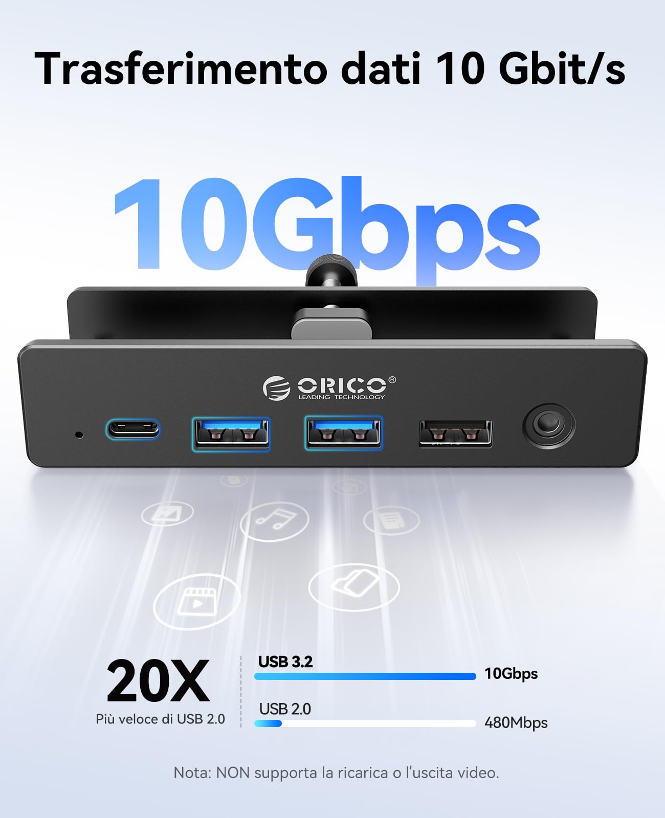 ORICO Docking Station Clip, Hub USB-C 8-in-1 con HDMI 4K@60Hz, PD 100W, Ethernet Gigabit, 4xUSB, AUX, 10Gbps Hub USB Dock per Laptop, MacBook, PC (Adattatore non incluso)