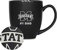 Vista 29 de Rico Industries NCAA #1 Dad - Taza bistró de cerámica negra mate grabada con láser, de 15 onzas, para bebidas calientes o frías