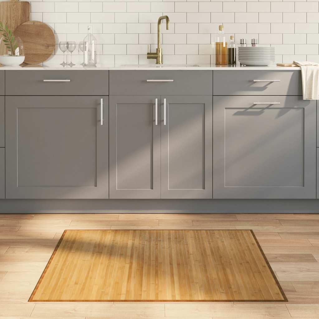 Tapis en bambou naturel 80 x 100 cm – Tapis rectangulaire en bambou avec dessous antidérapant, tapis en bambou durable pour salon, cuisine, couloir