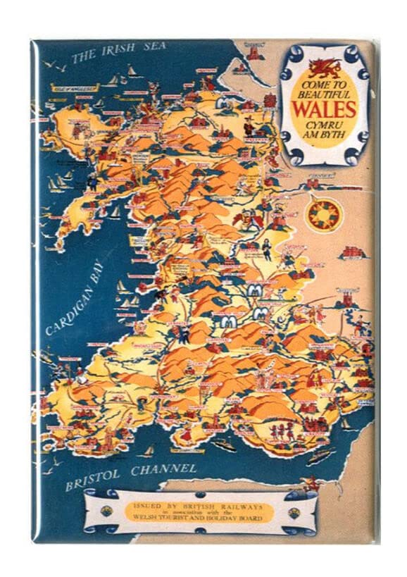 Grande carte du Pays de Galles affiche de voyage avec finition semi-brillante