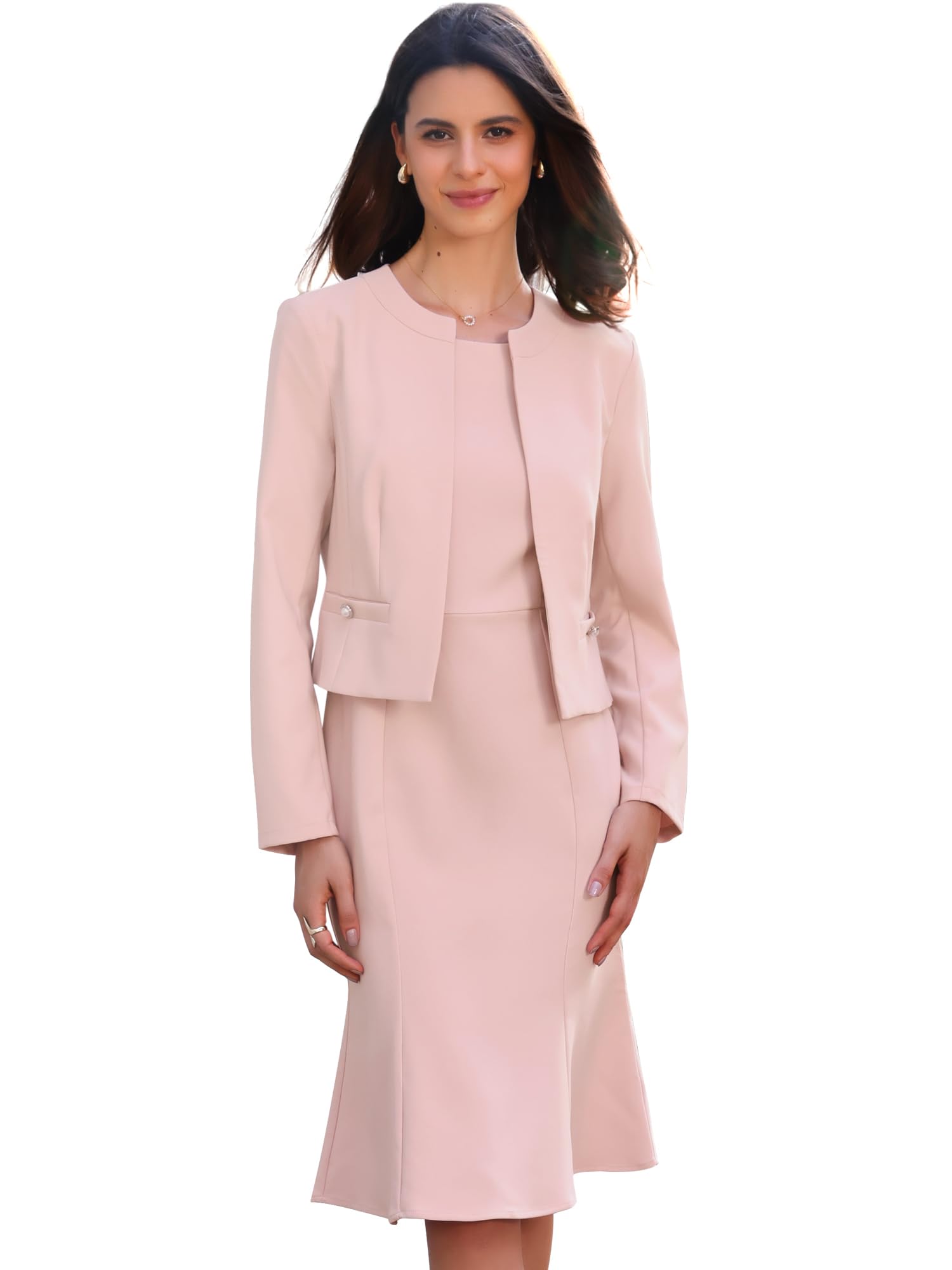 2 Piece Suit Dress Set for Women's Business Sleeveless Dress and Crop Blazer-image-40
