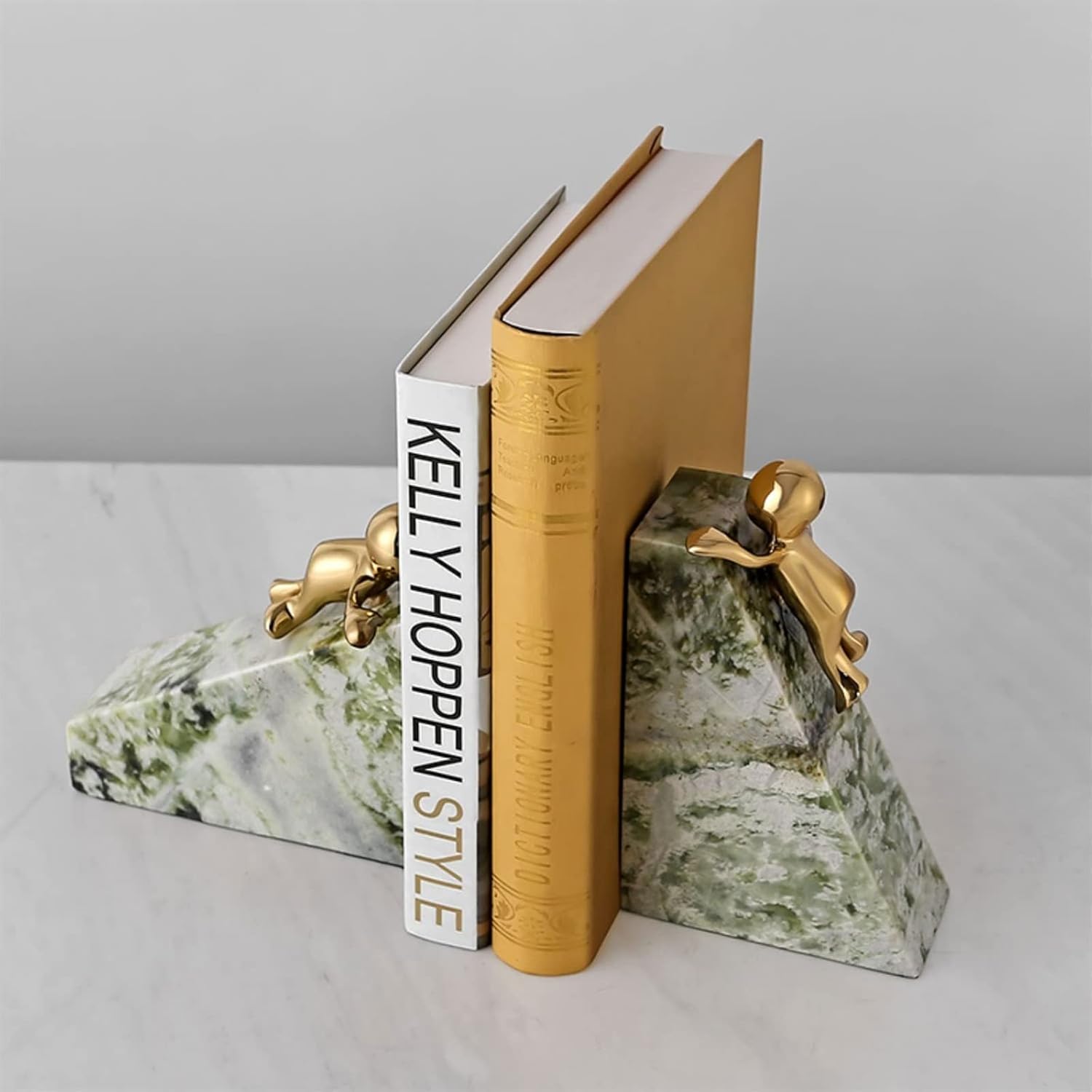 Bookends Book Ends to Hold Books - Brass Book Ends for Shelves, Marble Decorative Bookends for Heavy Books Stopper for Shelves Books Magazines Home Office Decor Decorative Bookends