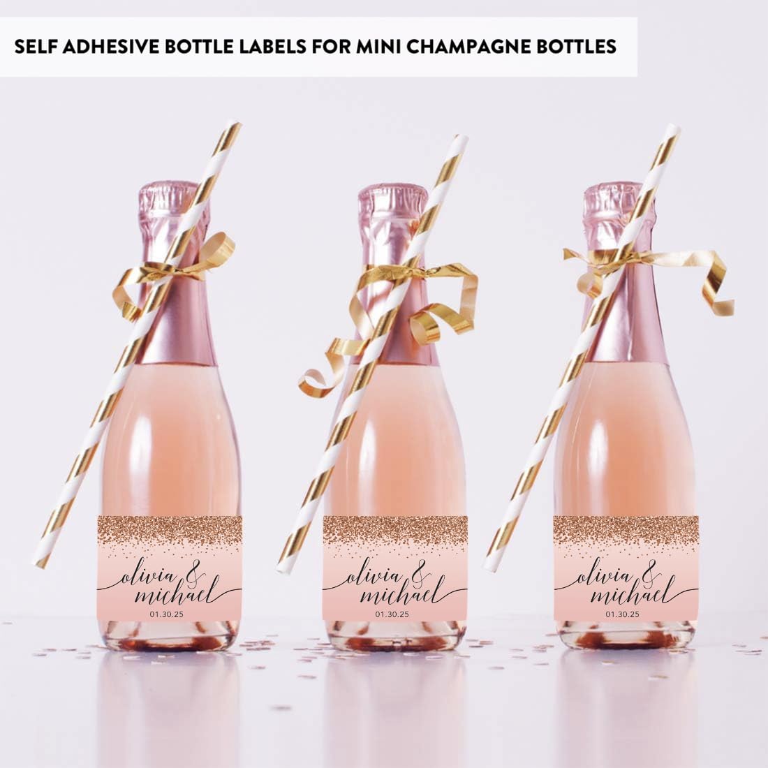 Amazon.com: Andaz Press Personalized Mini Champagne Wine Bottle Labels, Blush Pink Faux Rose Gold Glitter Elegant, 20-Pack, Custom Wine Labels for Bottles Custom Champagne Labels Personalized Wine Labels: Home & Kitchen for Free Printable Mini Wine Bottle Labels