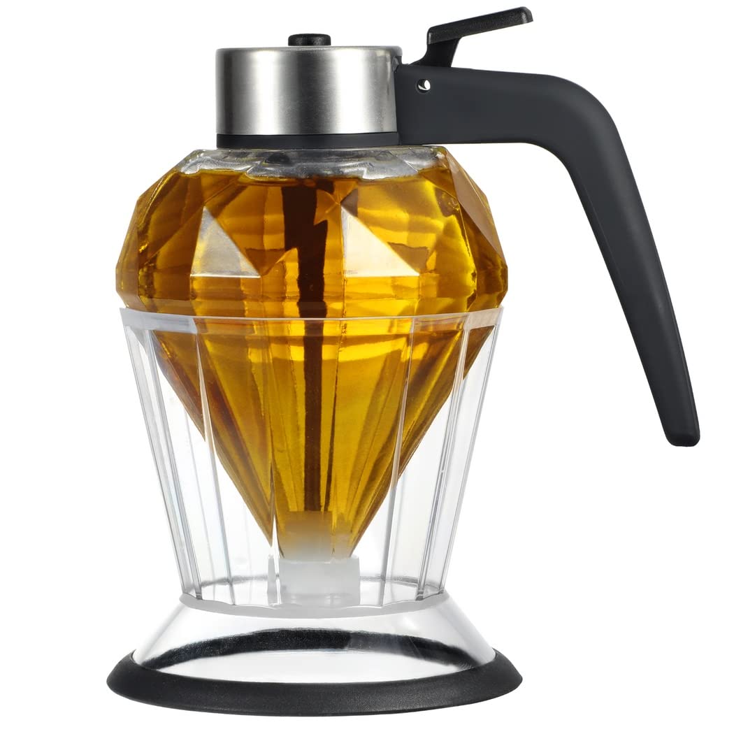 Honigspender, Glas-Sirupspender für Pfannkuchen, elegant geformter Honigtopf im Edelstein-Look, Honigglas mit Standfuß, tropffreier Saucenspender für Speiseöl, Essig, Sojasauce