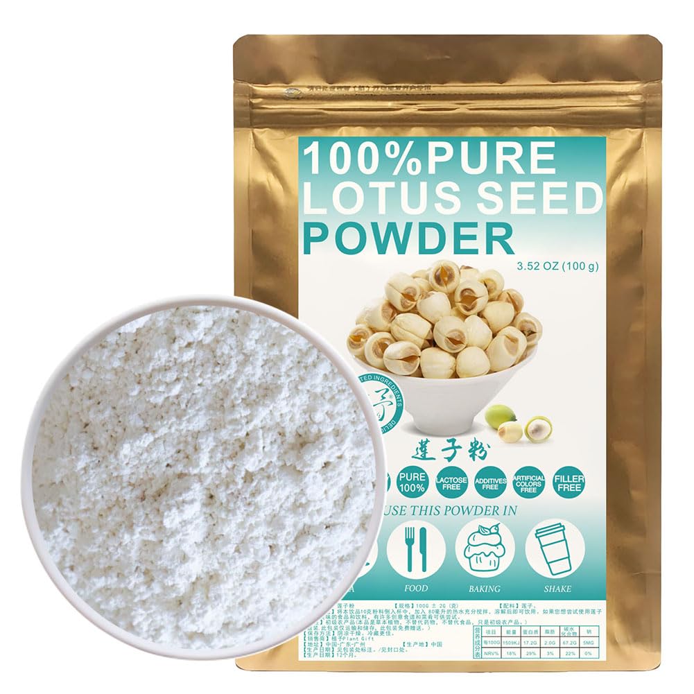 100% Natural Pure Lotus Seed Powder 100g/3.52oz 莲子粉 polvo de semilla de loto para panadería y bebidas, | sin conservantes, liofilizado, sin azúcar añadido