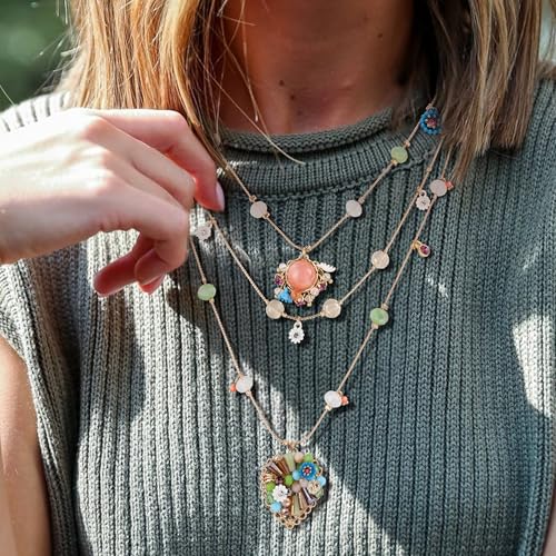 BriLove Handmade Strand Necklace for Women,Bohemian Boho Beaded Layered Heart Collar Statement Pendant Necklace for Summer Vacation Holiday Prom Jewelry3