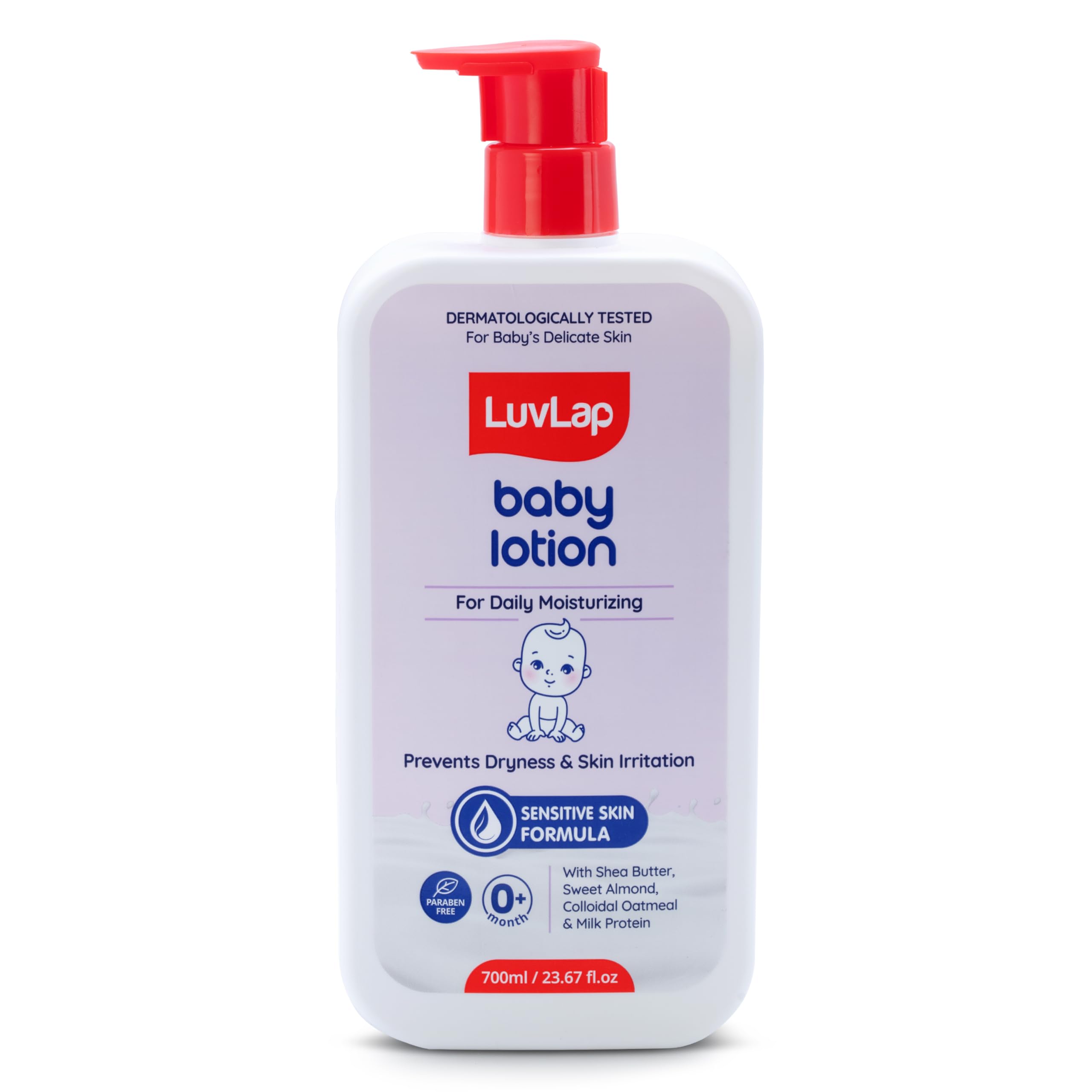 LuvLap Baby Lotion with Milk Protein - 700ml, Suitable for Baby’s Delicate Skin, 24 Hour Protection for Sensitive Skin, Shea Butter and VIT E, Paraben Free, Sweet Almond Oil, Dermatologically Tested