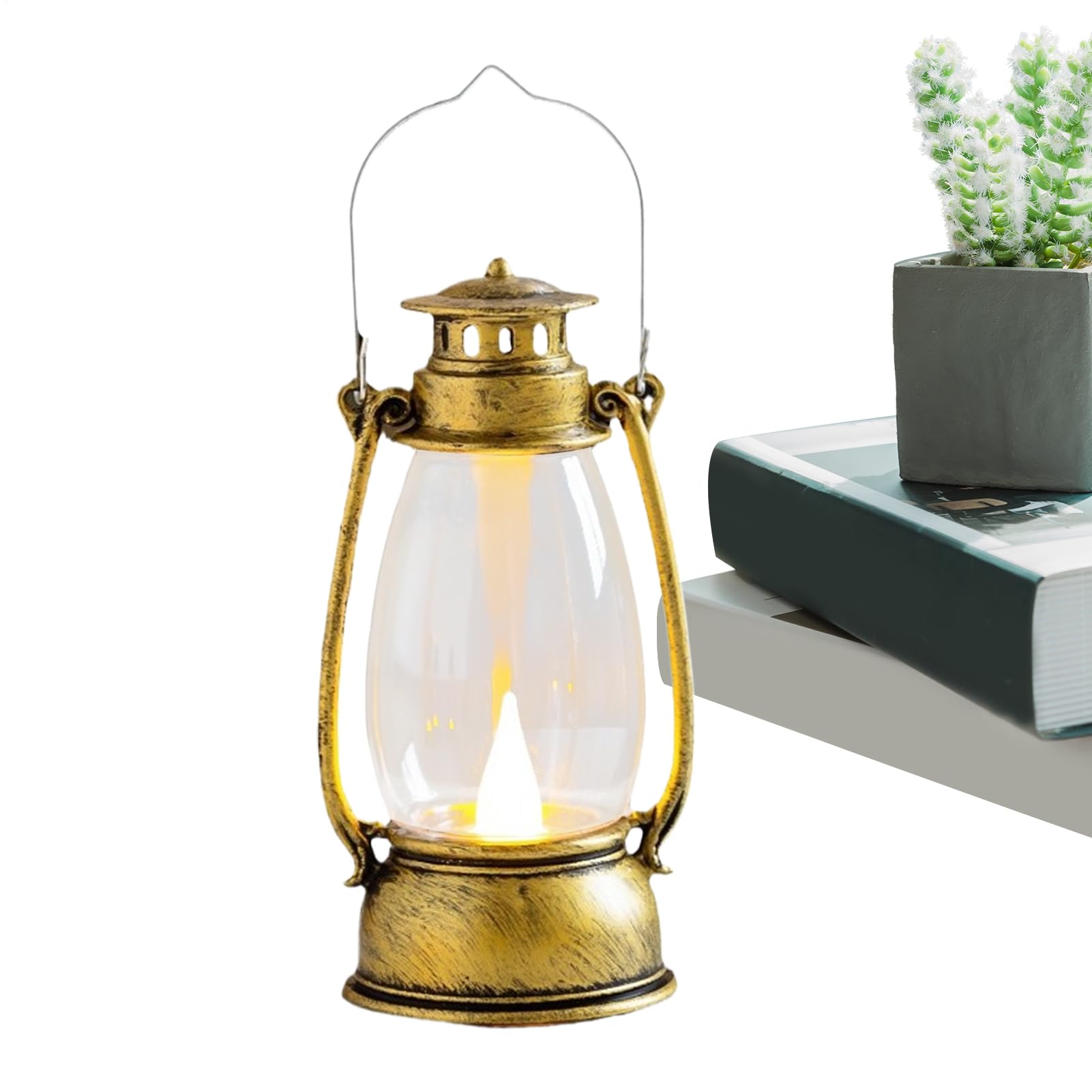 Vintage LED Camping Lantern with Flickering Flame Effect, Retro Style Portable Lantern with Handle, Battery Operated Outdoor Lights for , Patio, Garden & Power Outages