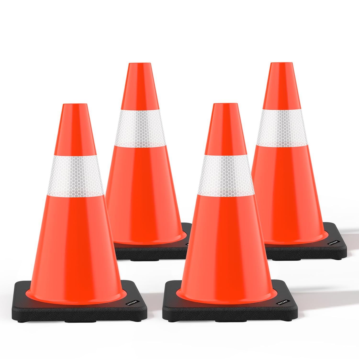 Photo 1 of (4 Pack) BATTIFE Traffic Cones 18 Inch with Black Weighted Base, PVC Orange Cone for Traffic Control,Construction Events, Driveway Road Parking Lot
