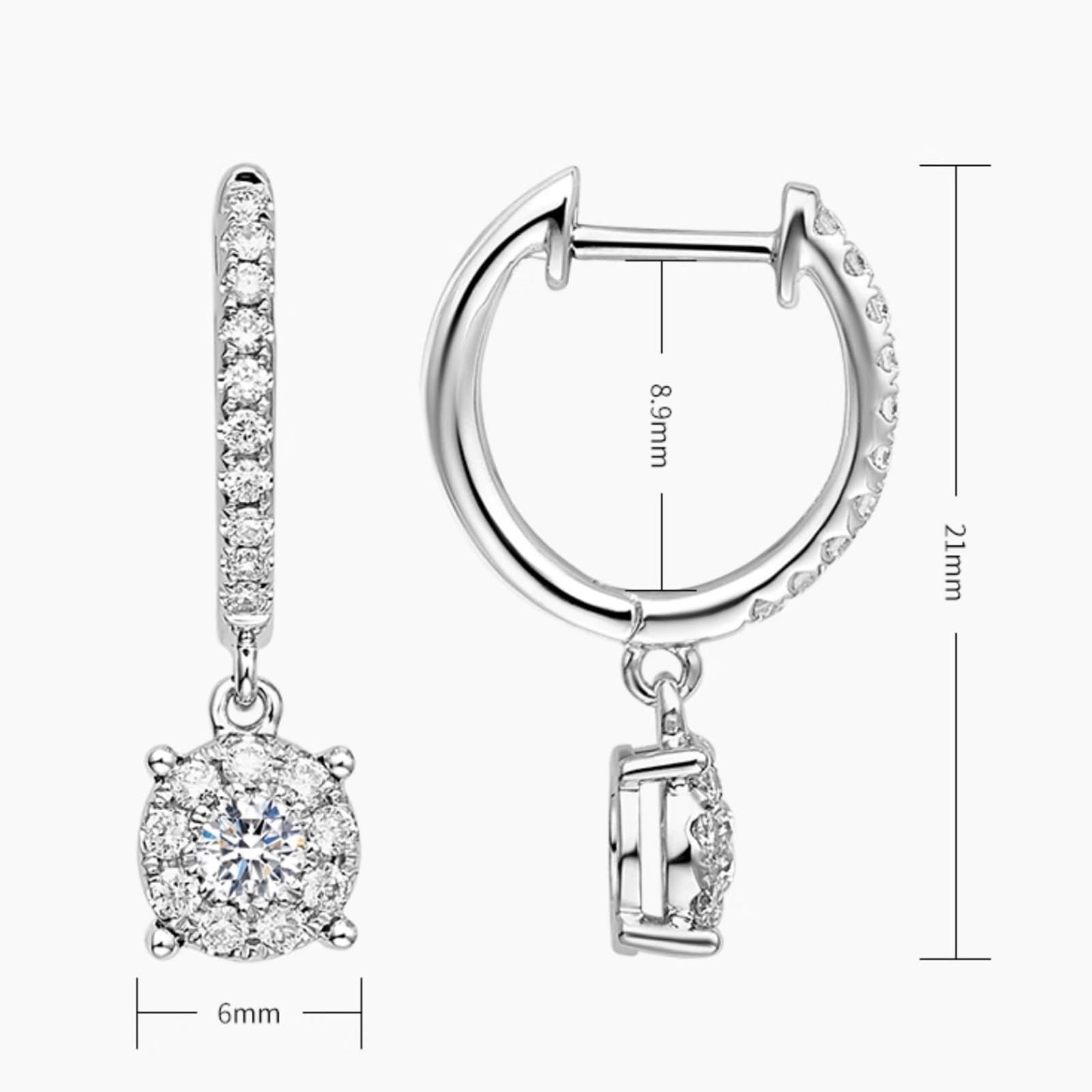 Epinki Creole Hoop 9K/14K/18K białe złoto, zwisające kolczyki damskie laboratorium diamentowe (szlif okrągły, biały), kolczyki chłopięce 18/14/9-karatowe złoto, biżuteria z prawdziwego złota