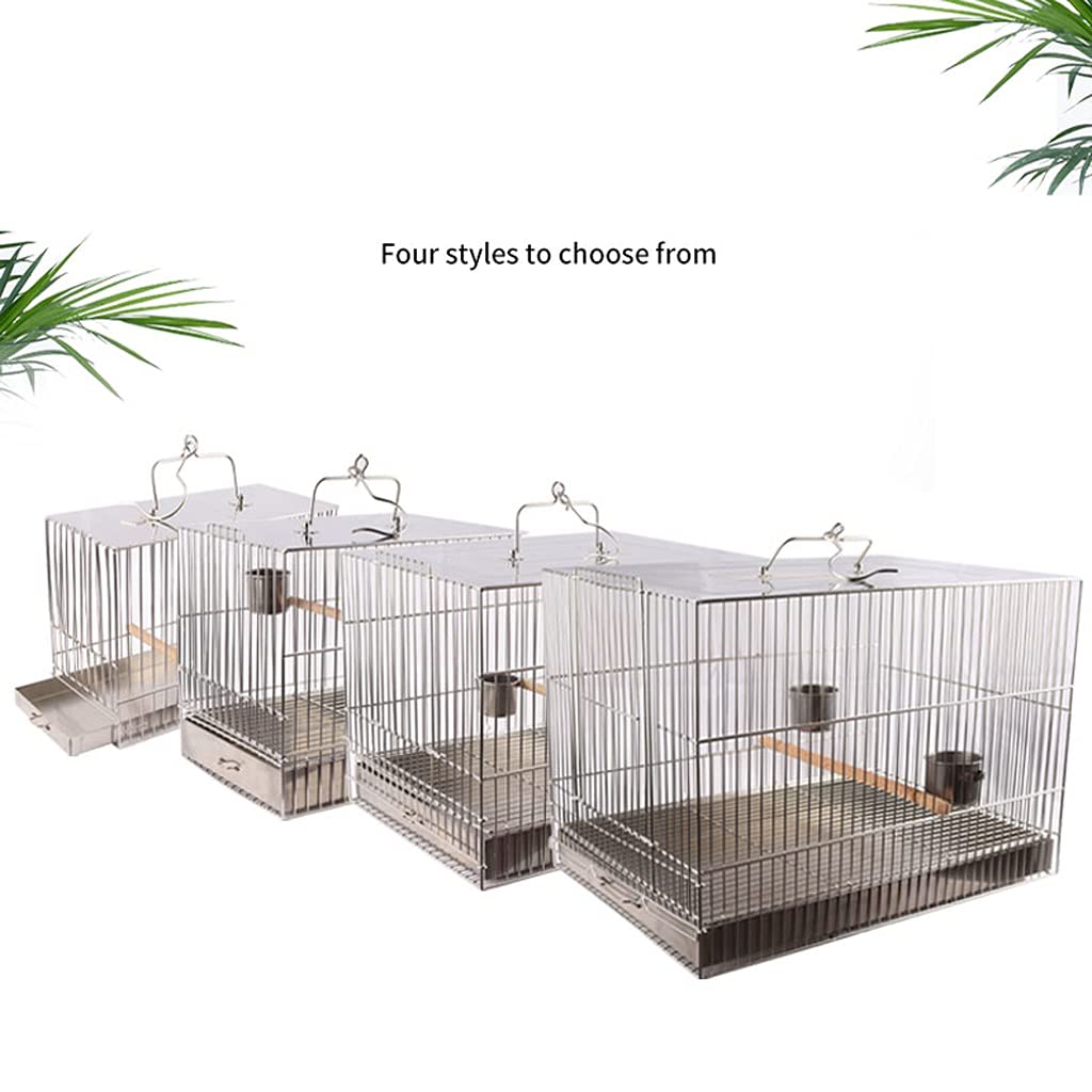 Jaula para pájaros de acero inoxidable para loros con taza de comida y palos, diseño portátil, ideal para baño y decoración, adecuada para uso en interiores y exteriores