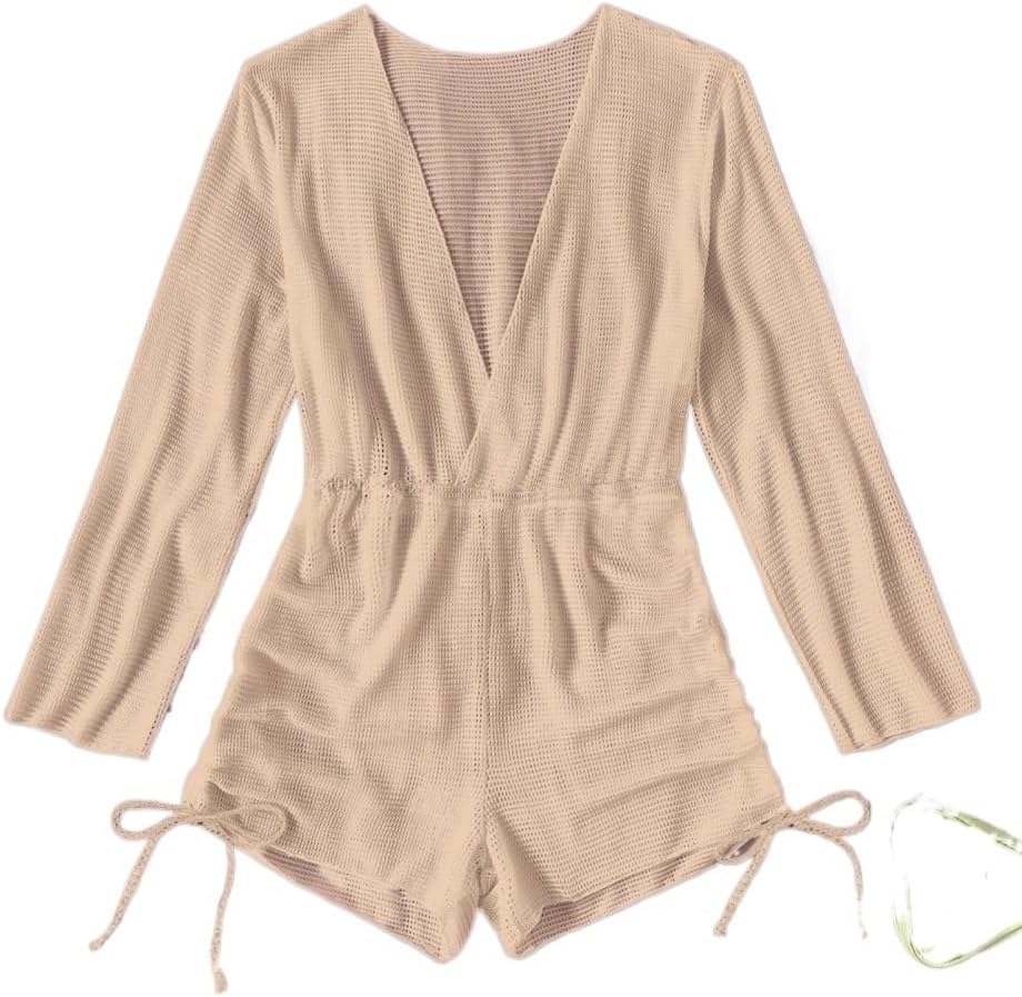 Womens Summer Beach Hollow Out Drawstring Side Cover Up cover ups for swimwear
