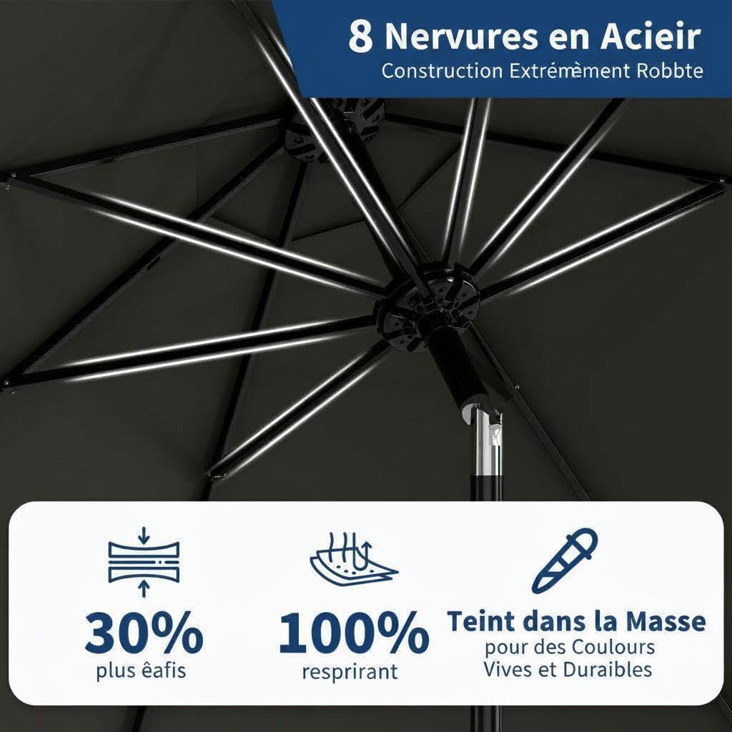 Zstar Parasol 300cm Inclinable - Anti-UV 50+ Cadre Métal 180° Manivelle pour Terrasse/Jardin