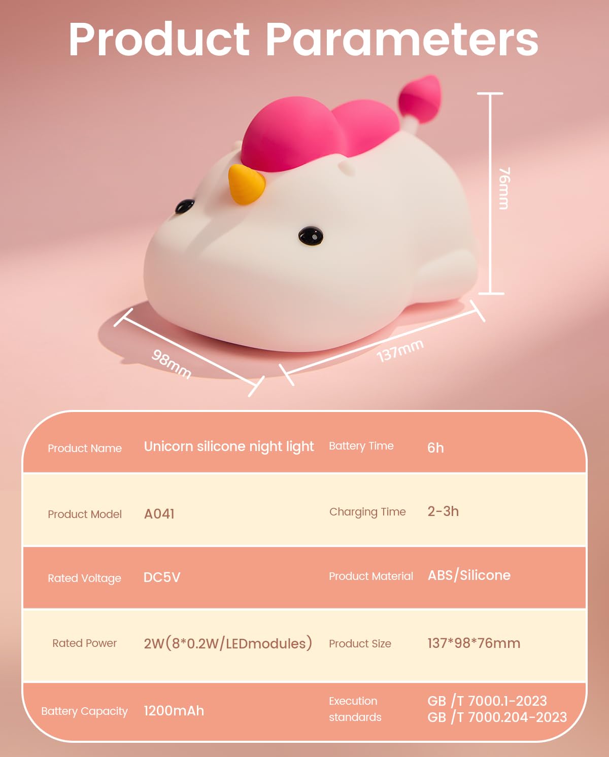 Unicorn Night Light for Kids Soft Silicone Tap Control Lamp with 30-Min Auto-Off Timer Rechargeable Portable LED Bedroom — view 5