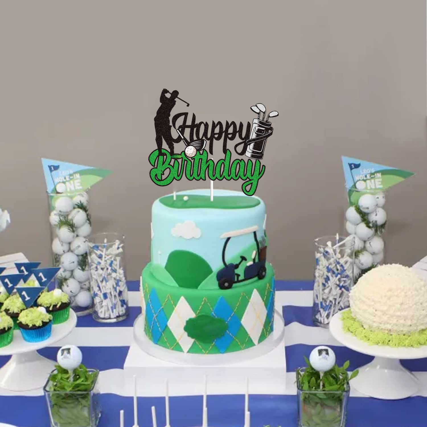 Décorations De Gâteau D'anniversaire De Tennis Avec Panneau « Happy Birthday » Pour Raquette De Tennis, Joueur De Balle Sur Le Thème Du Sport, Fournitures De Fête D'anniversaire à Paillettes Noires