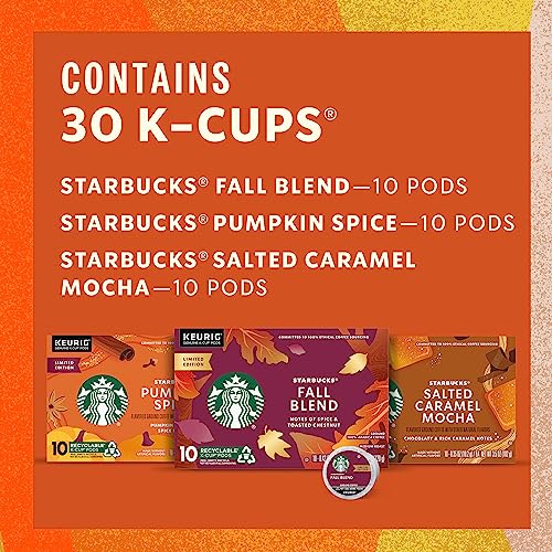 Image of Starbucks K-Cup Coffee Pods Fall Bundle, Medium Roast and Naturally Flavored Coffee for Keurig Brewers, 100% Arabica, Limited Edition, 3 Boxes (30 Pods Total)