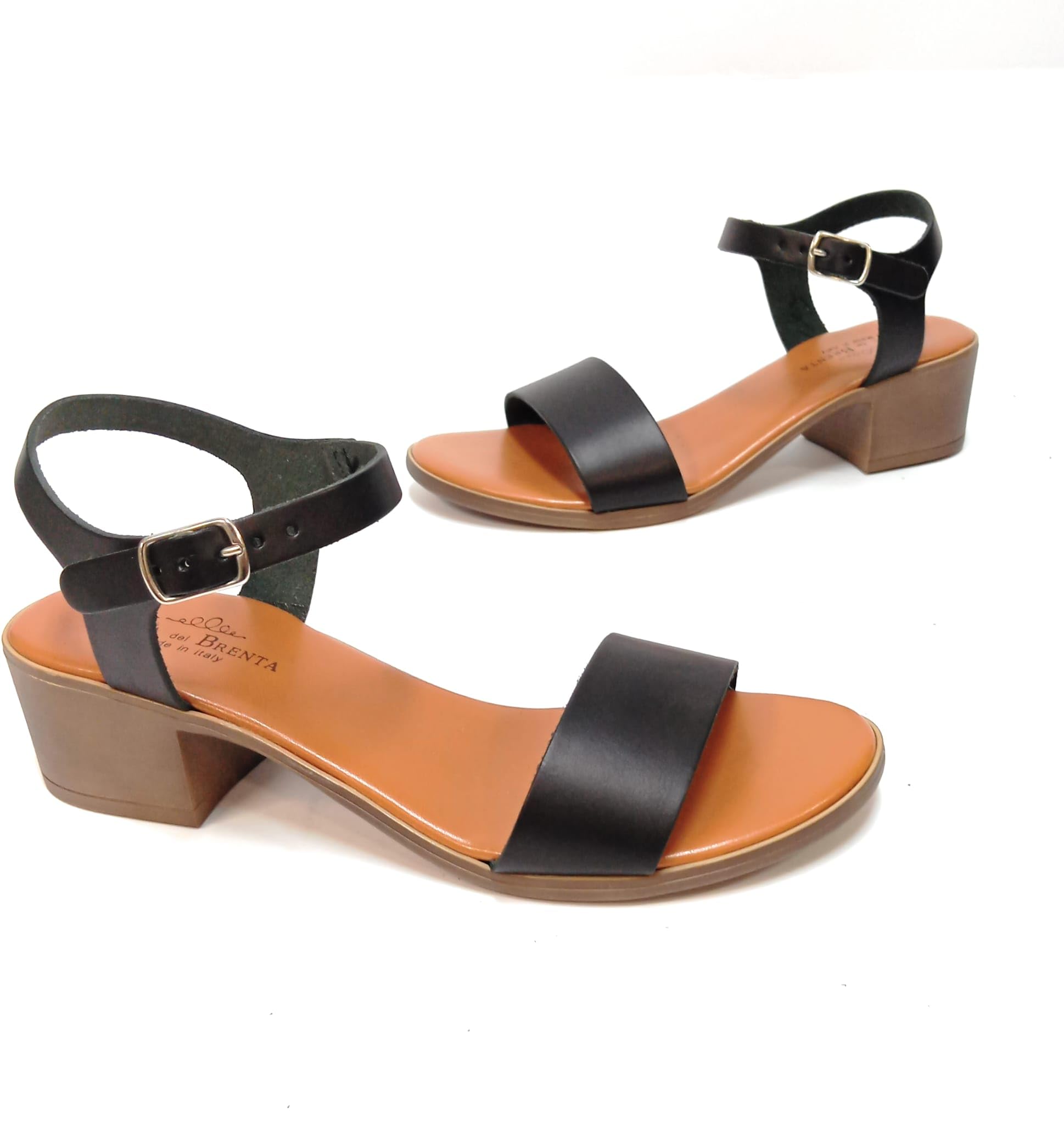 Sandali Donna Nuovi In Vera Pelle con Soletta in EcoPelle Tacco Comodo Suola Flessibile Made in Italy