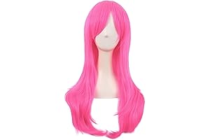 28" Long Bright Neon Pink Curly Cosplay Wig Side Bangs