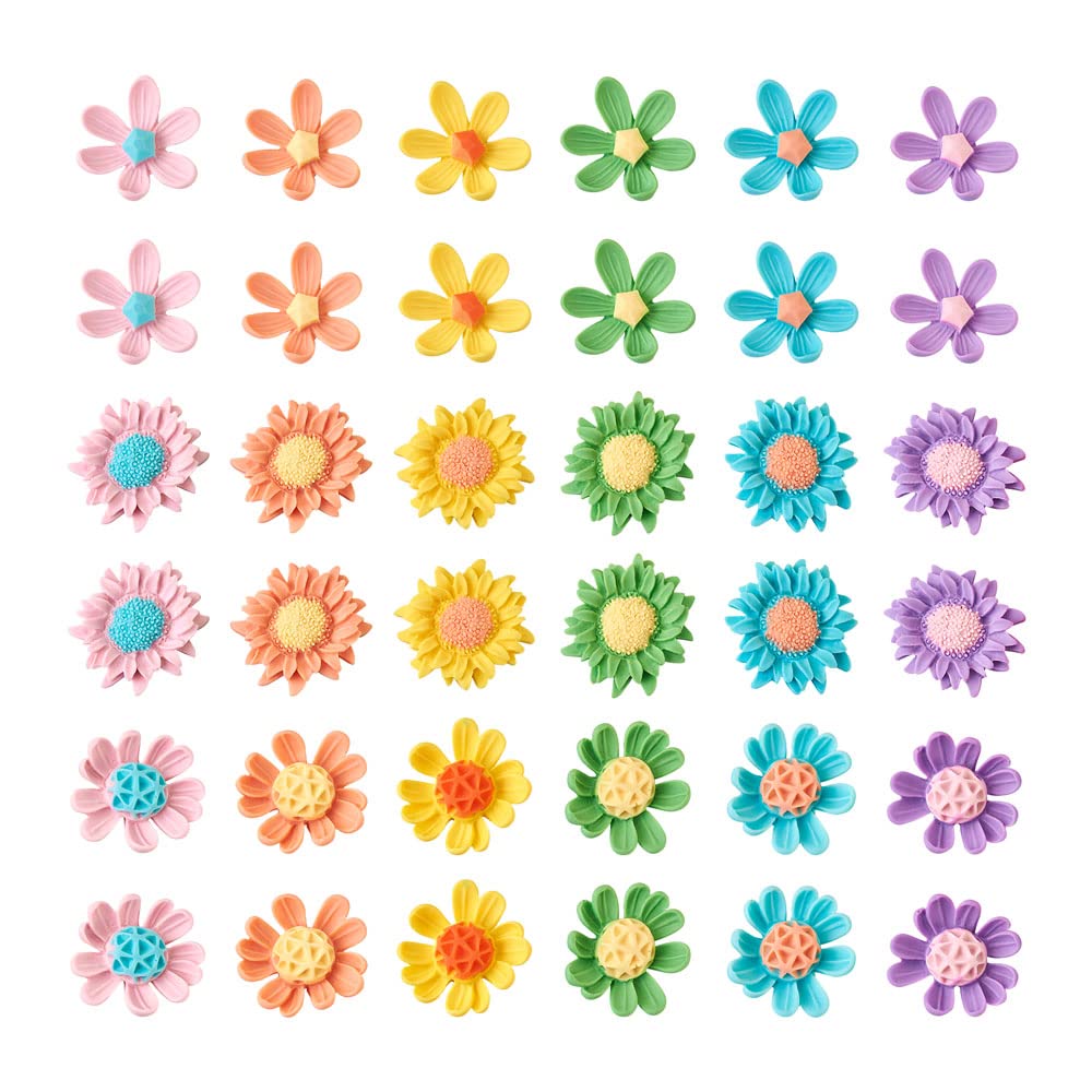 Cheriswelry 108 pcs Flower Resin Cabochons Flatback Sunflower Daisy Cabochons Floral Cameo Charms for Scrapbooking Embellishments Craft Jewelry Making